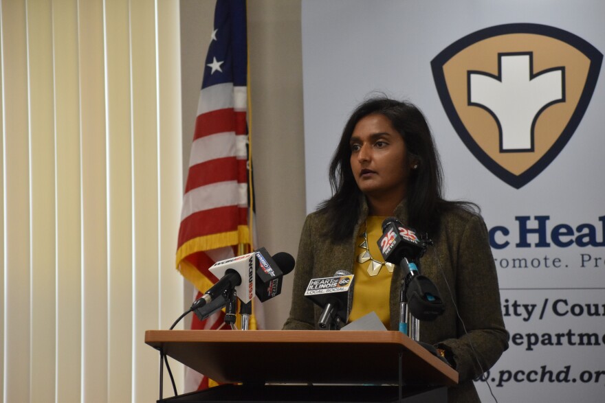 Peoria City/County Health Department Administrator Monica Hendrickson at the regular COVID-19 press briefing on Thursday, May 14, 2020.