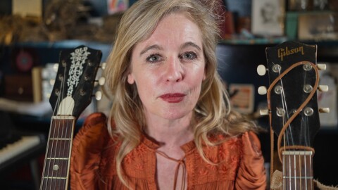 Singer and songwriter Tift Merritt, co-chair of the Artist Rights Alliance, poses for a photo with her guitars at her home in Raleigh, N.C., Thursday, Jan. 29, 2026.