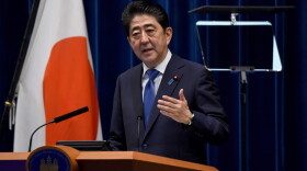 Japan's Prime Minister Shinzo Abe gestures as he speaks during a press conference at his official residence in Tokyo on Sept. 25, 2017.
Abe called a snap election, hoping to capitalize on rising support as tensions with nearby North Korea reach fever pitch. (Toru Yamanaka/AFP/Getty Images)