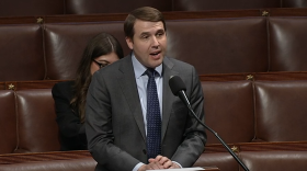 Congressman Chris Pappas speaking in favor of the Veterans' Transition to Trucking Act, legislation aimed at making it easier for veterans to gain trucking licenses