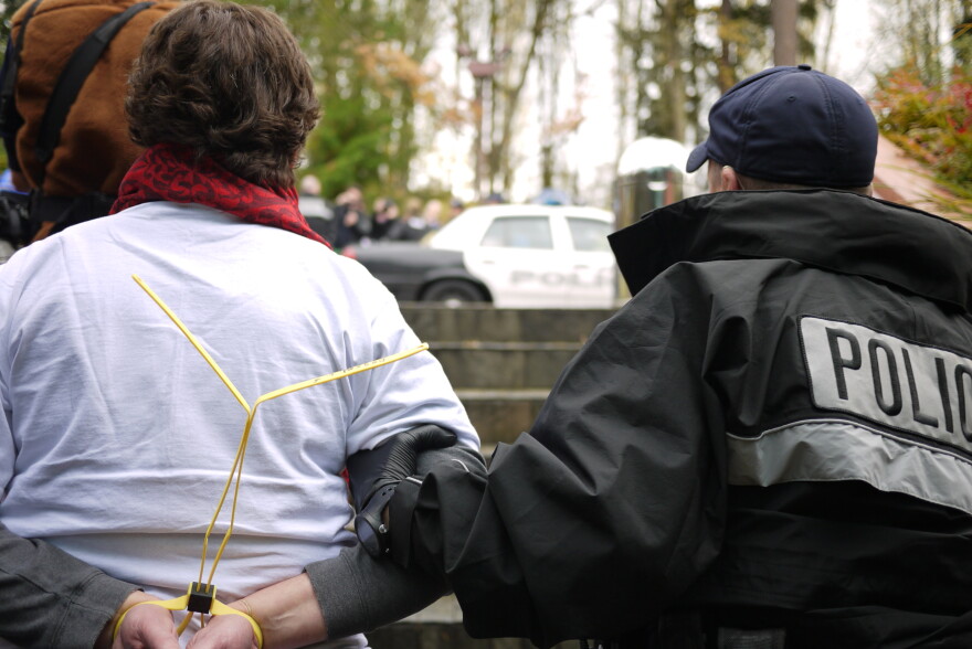 File photo, 2013. Police arrest protesters in Bellevue. 
