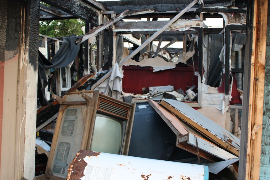The headquarters of And Justice for All, a civil rights advocacy group in Sikeston, Missouri, was destroyed in a 2019 fire. A report from the city’s public safety department says the 2019 fire was “suspicious in nature.” Larry McClellon, a longtime Sikeston resident who founded the group, has expressed concerns about racial violence in the community. (Cara Anthony/KFF Health News)