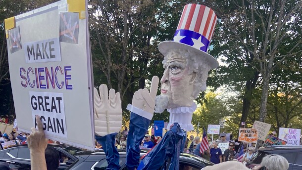 Uncle Sam character at the Winston-Salem No Kings Event
