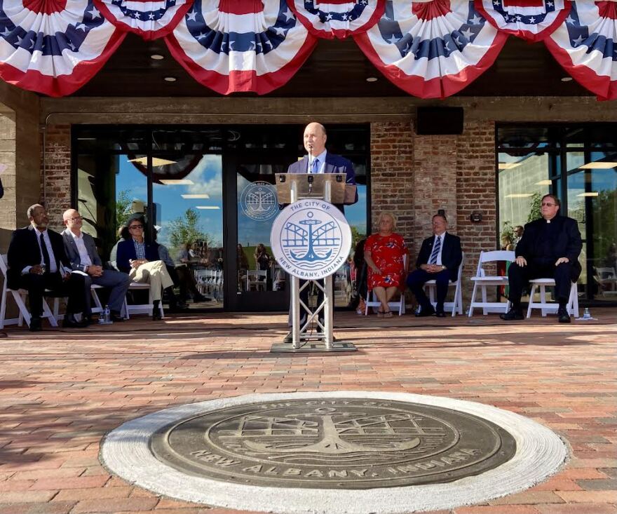 New Albany Mayor Jeff Gahan welcomes residents and government officials to the new city hall.