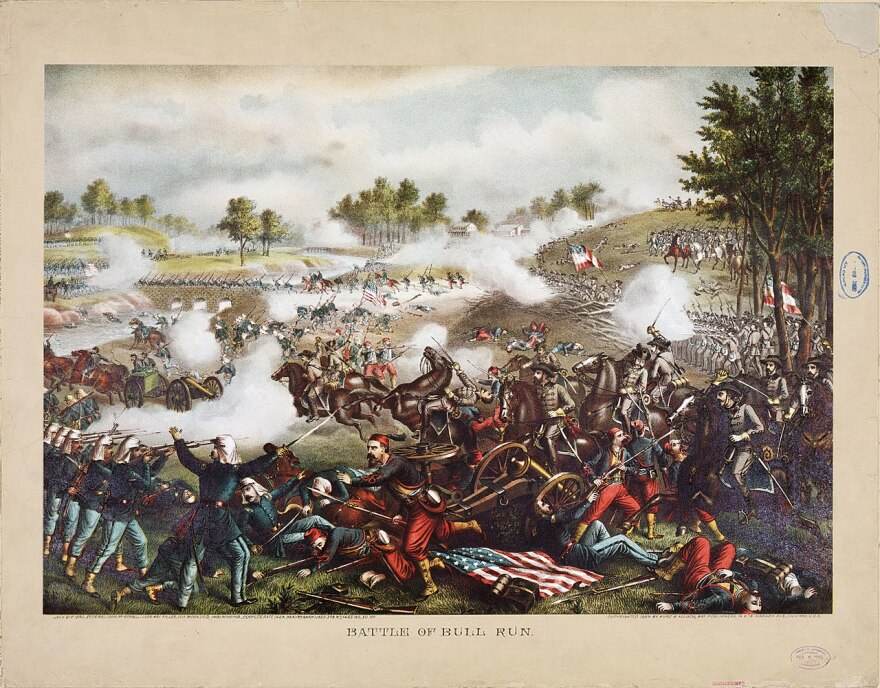 A lithograph depicting the First Battle of Bull Run.
