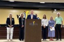 WS/FCS Superintendent Don Phipps held a press conference Monday to discuss the district's debt elimination efforts. He was surrounded by school board members and officials with All In For Our Schools.
