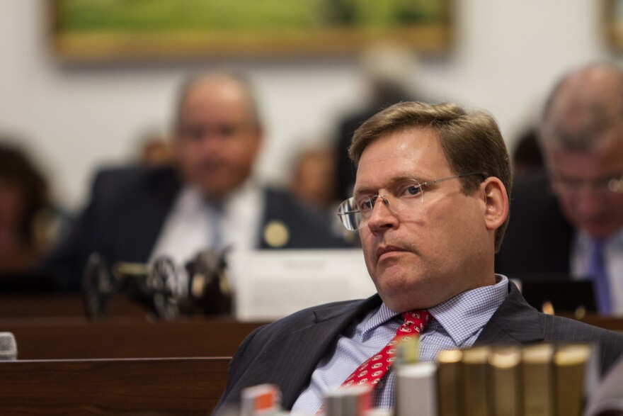 Representative Nelson Dollar of Wake County listens to debate on the state budget during general session at the State Capitol on June 21, 2017.