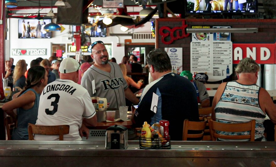 Fans gathered across the street from Tropicana Field at Ferg’s Sports Bar in St. Petersburg to show their support. 