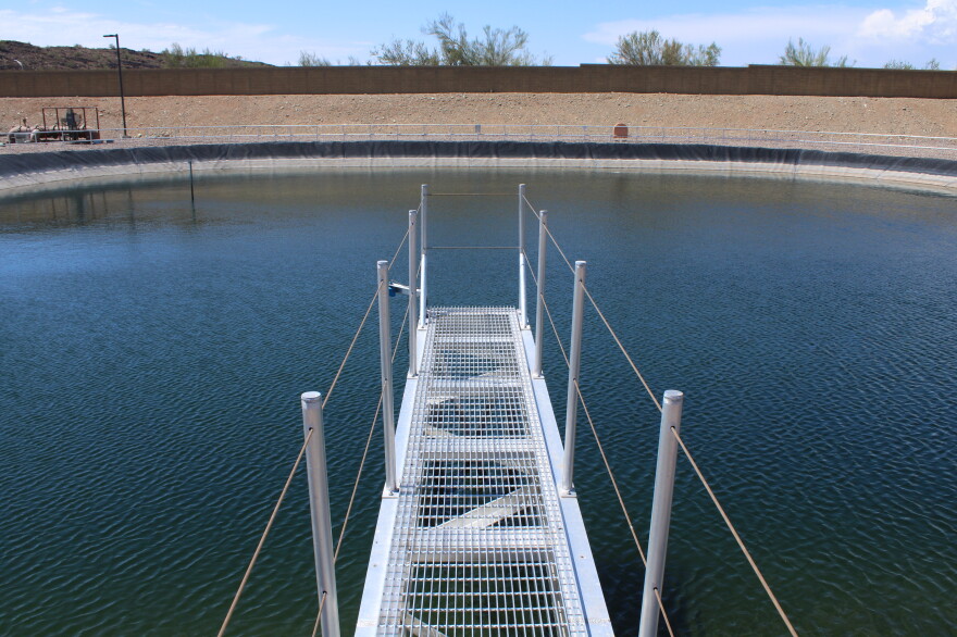 Colorado River water sits in a holding pond at the EPCOR water treatment facility in Anthem, Arizona on August 25, 2026.