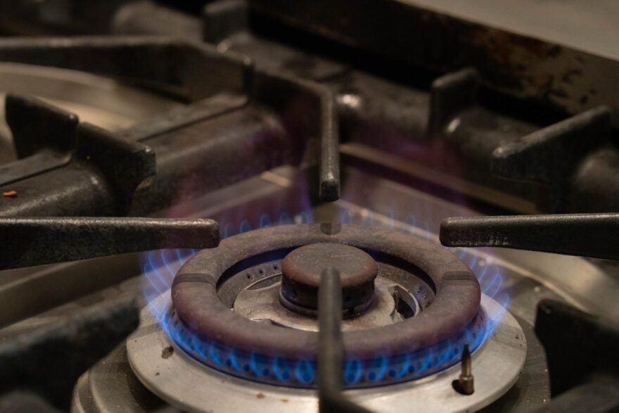 Flames from a gas stove in Denver, Colorado.