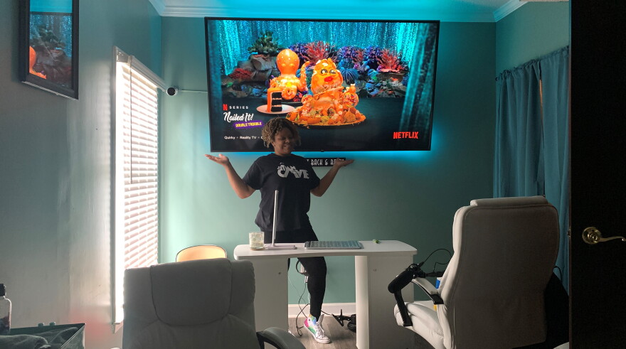 Shana Soberanis wanted The Man Cave's 'Jade Room' to be relaxing, yet manly. So she hung an 86-inch TV in a movie theater-like setting for guys to kick back while they get a pedicure.
