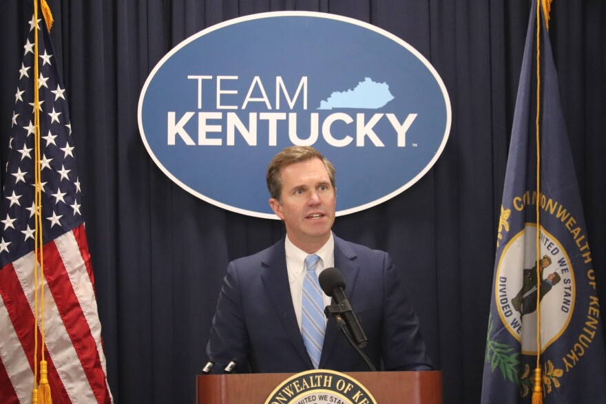 Gov. Andy Beshear speaks to a Fairness Campaign rally at the Capitol in Frankfort.