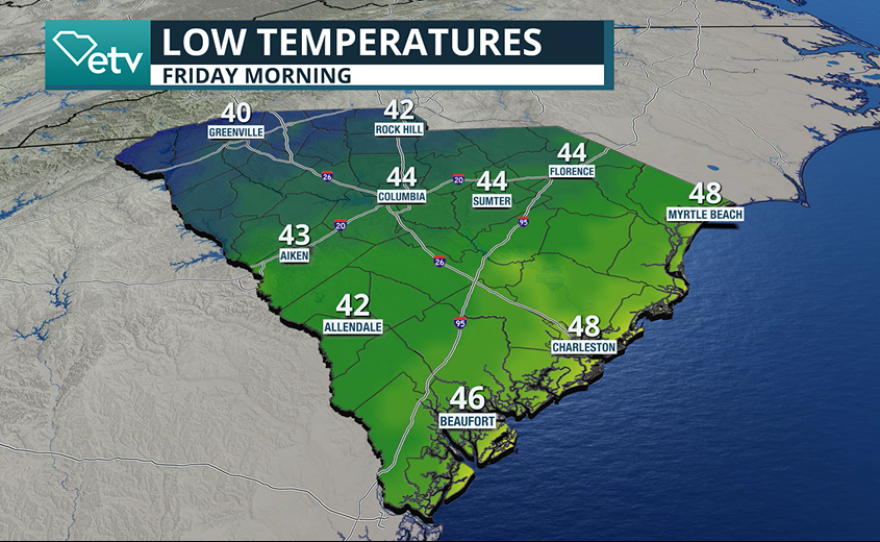 Friday, October 31, 2025 forecast morning low temperatures.