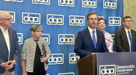 Kentucky Gov. Andy Beshear chairs the Democratic Governors Association. He stands alongside Democratic Governors Tim Walz of Minnesota, Laura Kelly of Kansas, Bob Ferguson of Washington and Matt Meyer of Delaware.