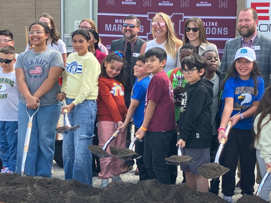 Many students were part of the groundbreaking Wednesday at Lincoln-Irving Elementary, to be renovated and expanded into the Robert Ontiveros Elementary School.