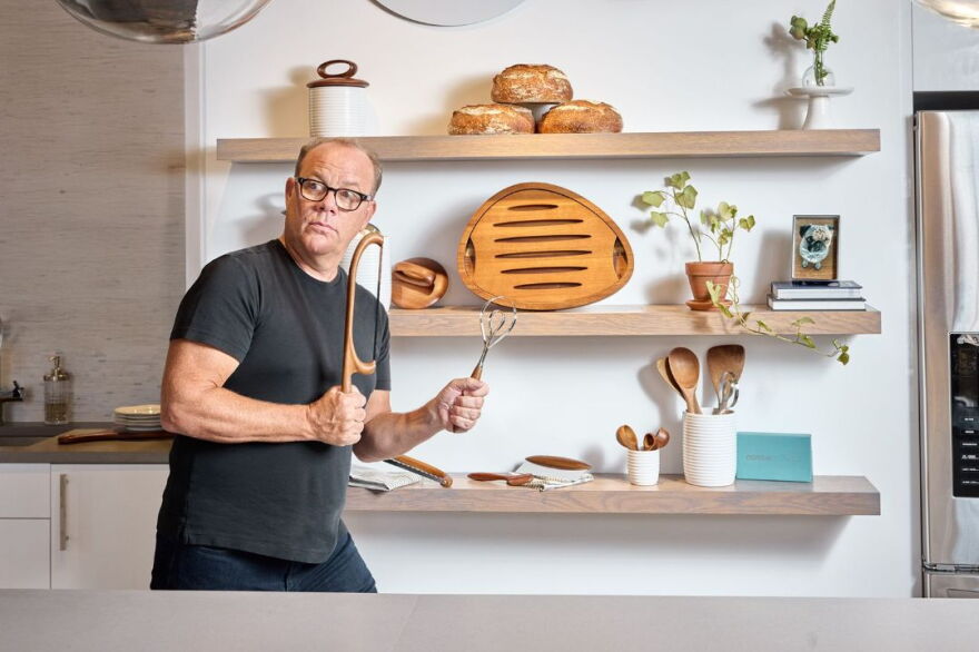Tom Papa loves baking bread and recently collaborated with Nambé to release his own line of bread-baking accessories.