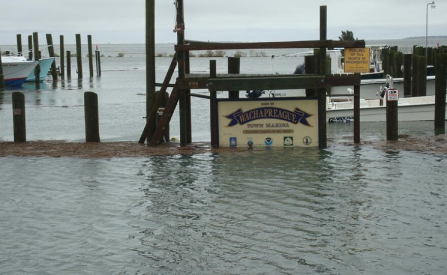 High tide in Wachapreague in Accomack County during a nor'easter in 2011. The county on the Eastern Shore was recently listed as among the top 10 localities at risk from coastal flooding in the U.S.