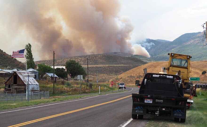 A view of the Rocky Canyon Fire from the Henefer area in the afternoon on Aug. 10, 2026.