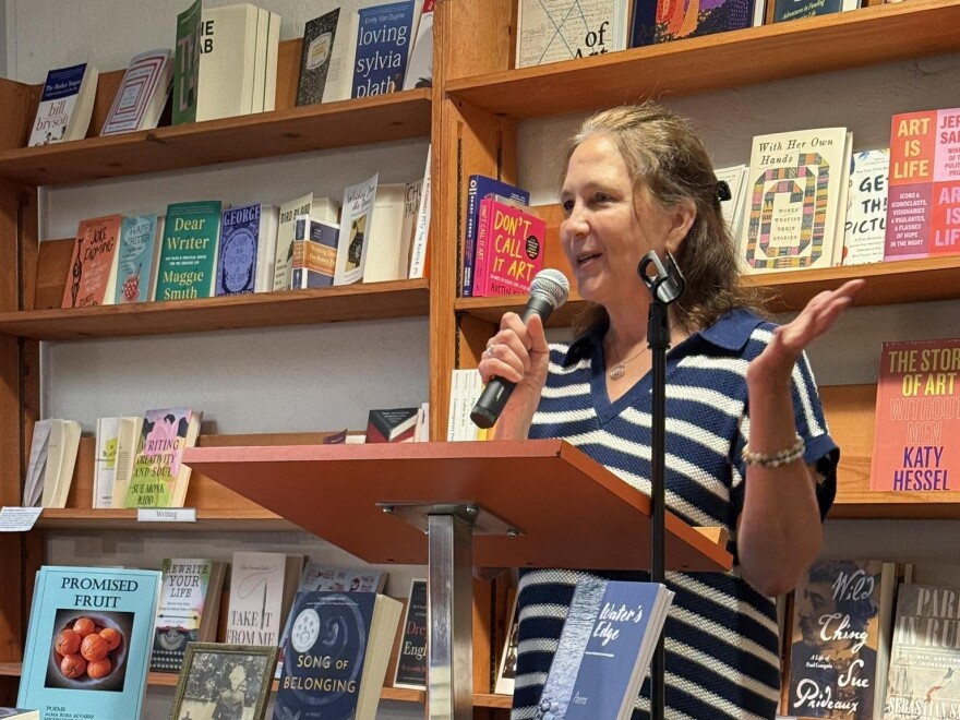 Author Michelle St. Romain speaking about her novel, "Song of Belonging," at Bloomsbury Books in Ashland, Oregon.