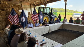 Virginia Gov. Abigail Spanberger (center left) and Katie Frazier, secretary of agriculture and forestry, meet with members of Virginia's cattle industry. 