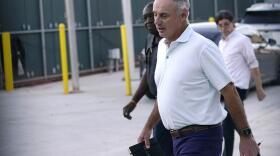 Baseball Commissioner Rob Manfred outside Roger Dean Stadium on Monday, Feb. 28, 2022, in Jupiter, Fla., after a labor negotiating session with baseball players.