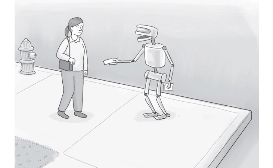 Paul Noth's cartoon with a robot saying, "Have you heard the good news about our algorithm?" wasn't accepted by the New Yorker.
