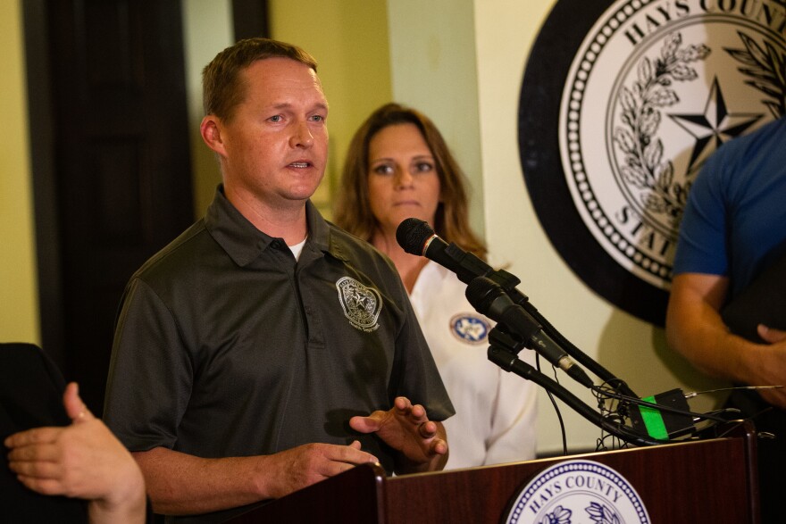 SAN MARCOS, TX. March 15, 2020. Hays County Epidemiologist Eric Schneider speaks during a joint press conference at the Hays County Courthouse declaring a state of disaster. Michael Minasi/KUT