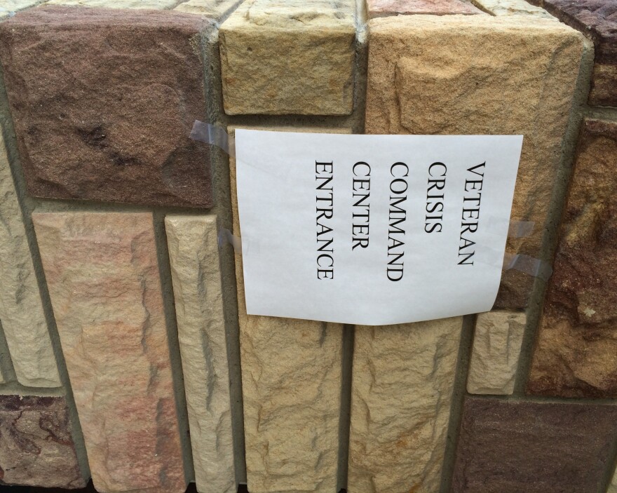 A sign outside of American Legion Post 31 in Shinnston lets veterans know they've found the Veteran Crisis Command Center Entrance