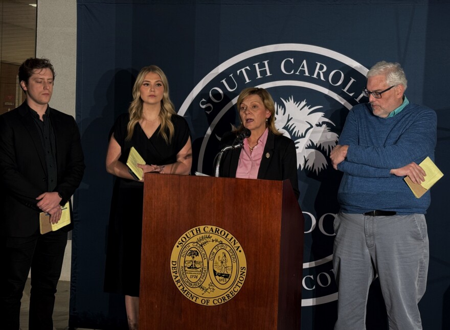 From left to right: Ted Collins, Naomi Popa, Chrysti Shain and Jeffery Collins speak after the execution of 44-year-old Stephen Bryant' Collins, Popa and Collins were the three media execution witnesses.
