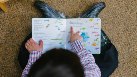 Photo of a boy reading a book
