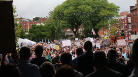 The view from behind the stage at a rally to protest ICE in Danbury, Connecticut on September 2, 2026.