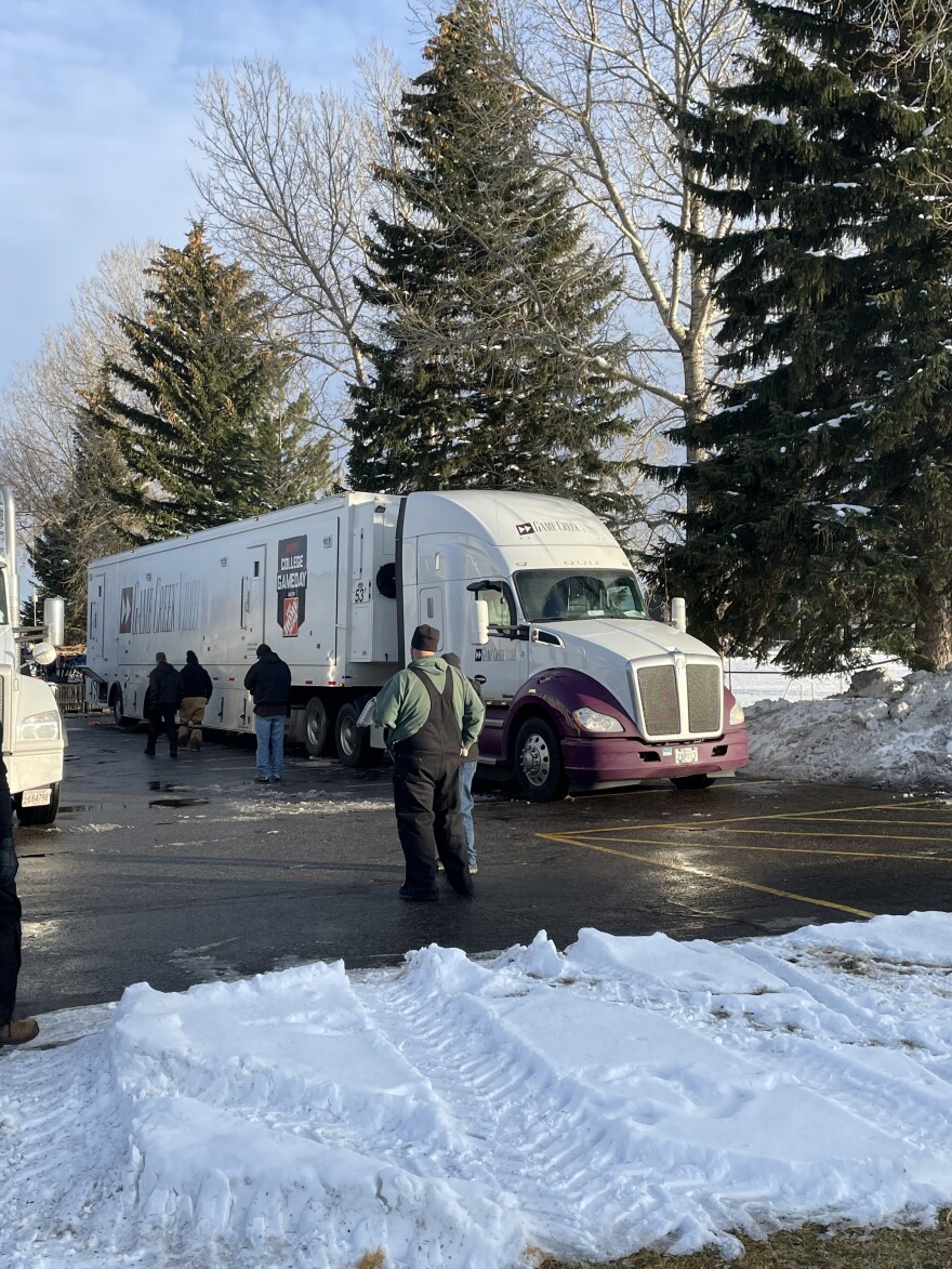 ESPN production crews arrived Wednesday afternoon to begin preparations for setting up the broadcast stage.