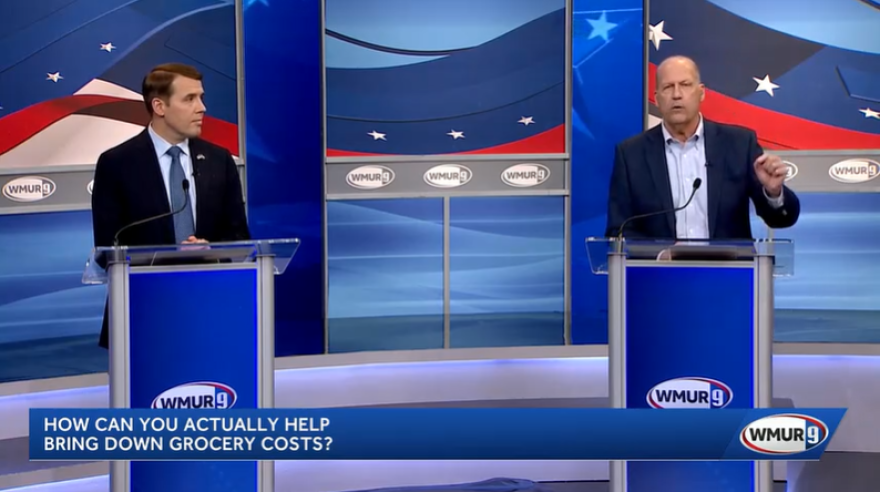 Democratic Congressman Chris Pappas (left) and Republican John Sununu met to debate on WMUR-TV, Oct. 28, 2026.