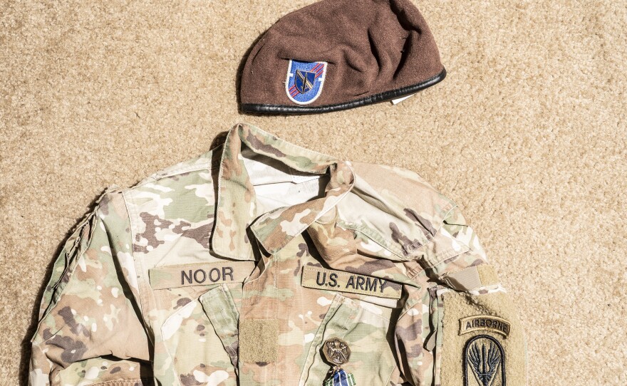 Said Noor's U.S. Army uniform when he served as an interpreter and translator shortly after becoming an American citizen in 2017. "I always wanted to be an American soldier wearing an American flag on my shoulder," he says. "And I would talk to Afghans, I'd say, 'I'm originally from here,' and they were so proud of me."