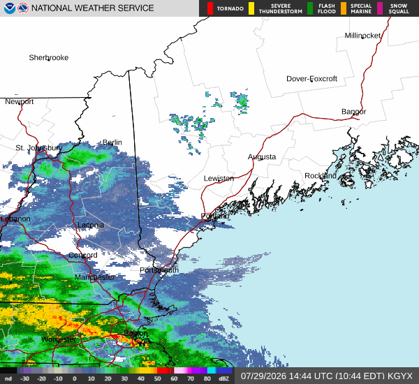 A National Weather Service map shows the New Hampshire area at risk for heavy rainfall.
