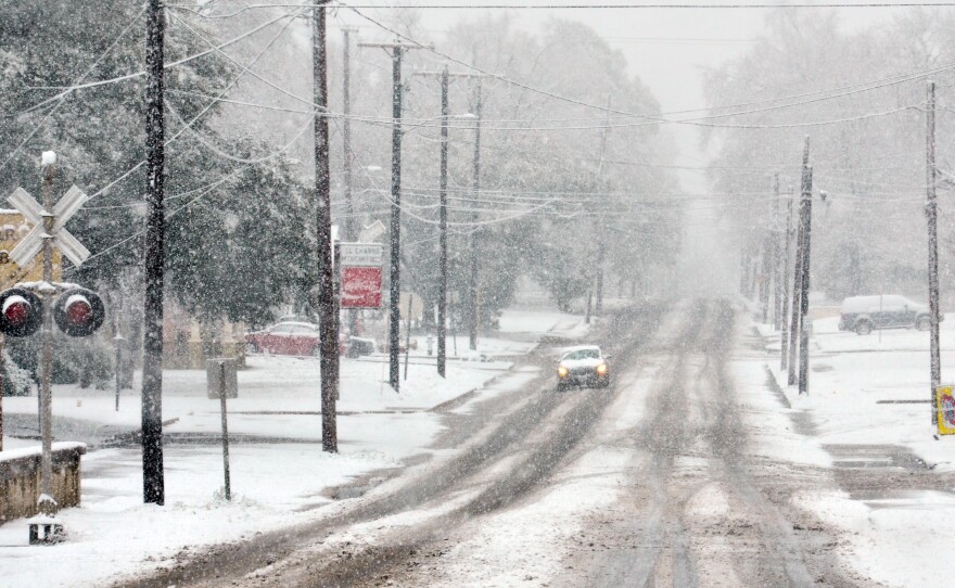 Drivers moved slowly around downtown Sulphur Springs Wednesday morning.