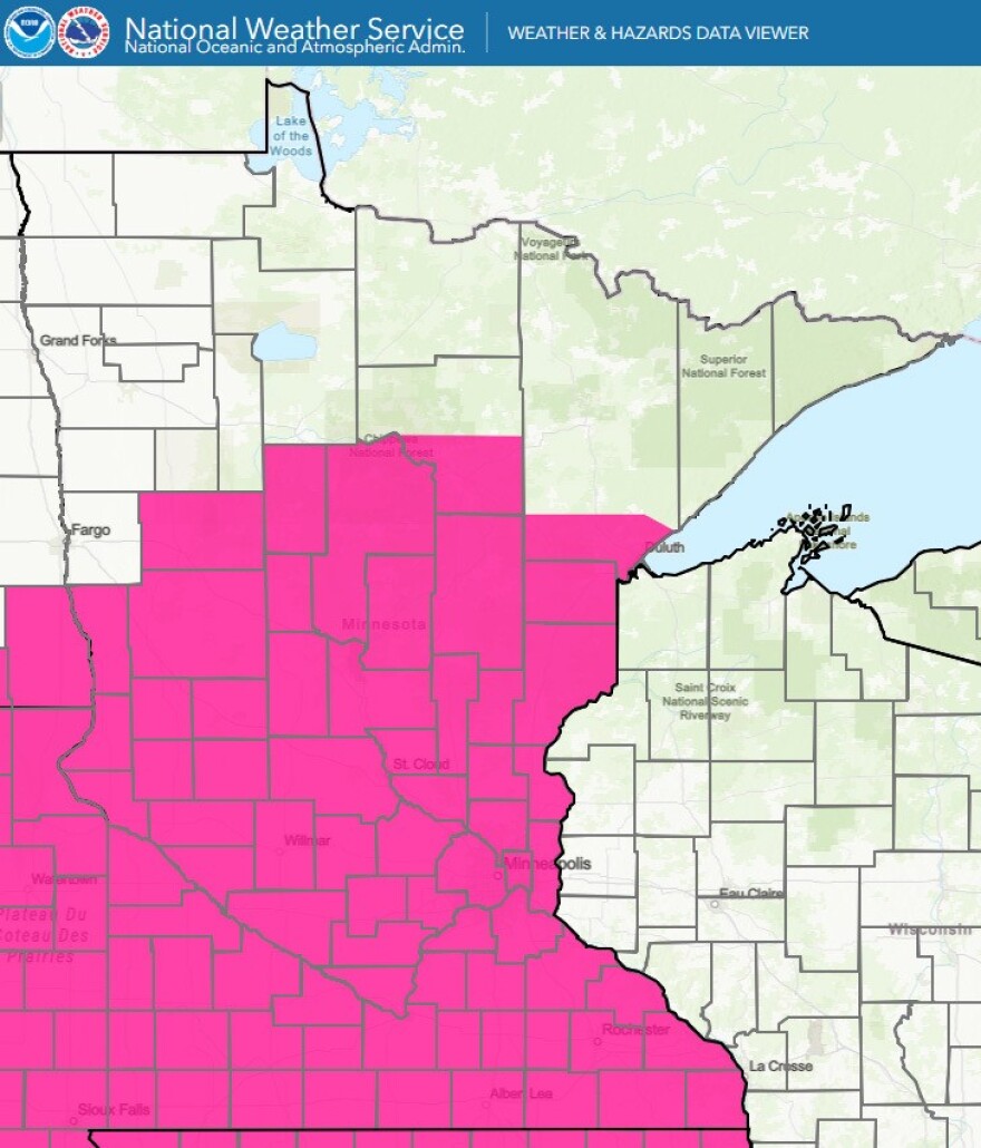A red flag warning will be in effect for most of Minnesota on March 28, 2026.