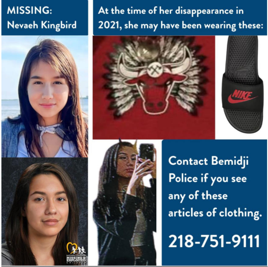 Bemidji Police Department is seeking actionable information in Nevaeh Kingbird's missing persons case