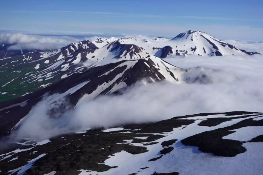 The Atka volcanic complex includes Korovin Volcano, Mount Kliuchef and Sarichef Volcano.