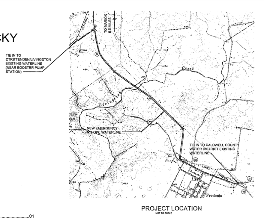 The proposed water line design to connect water districts.