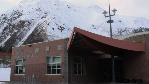 Snow surrounds Seward Middle School on Saturday, Mar. 22, 2025 in Seward, Alaska.
