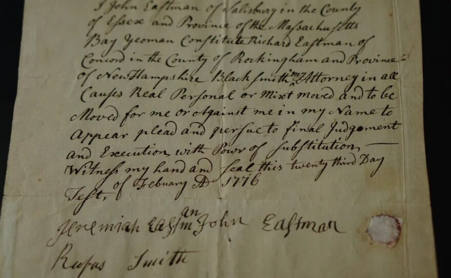 A 1776 letter between members of the Eastman family is on display at Kimball Jenkins alongside other pieces of Concord History.