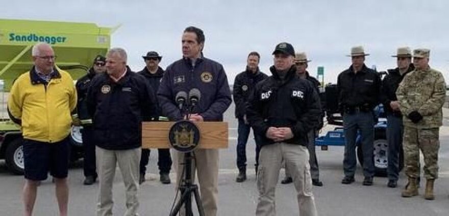 Gov. Andrew Cuomo speaks in Sodus Point Monday ELLEN ABBOTT / WRVO NEWS