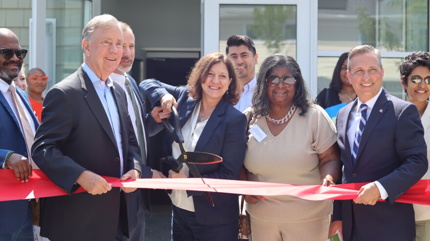 Ribbon cutting ceremony with (from left to right) Gov. Ned Lamont, Mayor of Norwalk Barbara C. Smyth, Brenda Penn-Williams, Chair of the Housing Authority City of Norwalk Commissioner, and Senator Bob Duff.