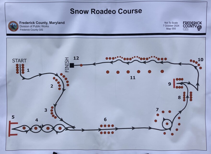 Obstacles by number:
1.) Narrow Straight 2.) Right Turn 3.) Left Turn 4.) Serpentine 5.) Alley Dock 6.) Narrow Straight 7.) Cul-De-Sac 8.) Narrow Straight 9.) Turn Stop 10.) Left Turn 11.) Mailbox Push 12.) Barrel Push