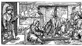 16th century woodcut of a kitchen