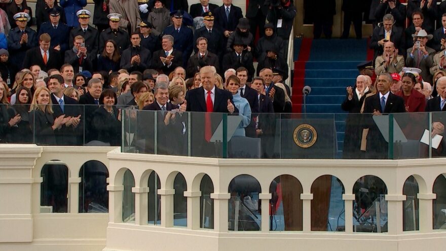 Donald Trump gives speech as President of the United States of America