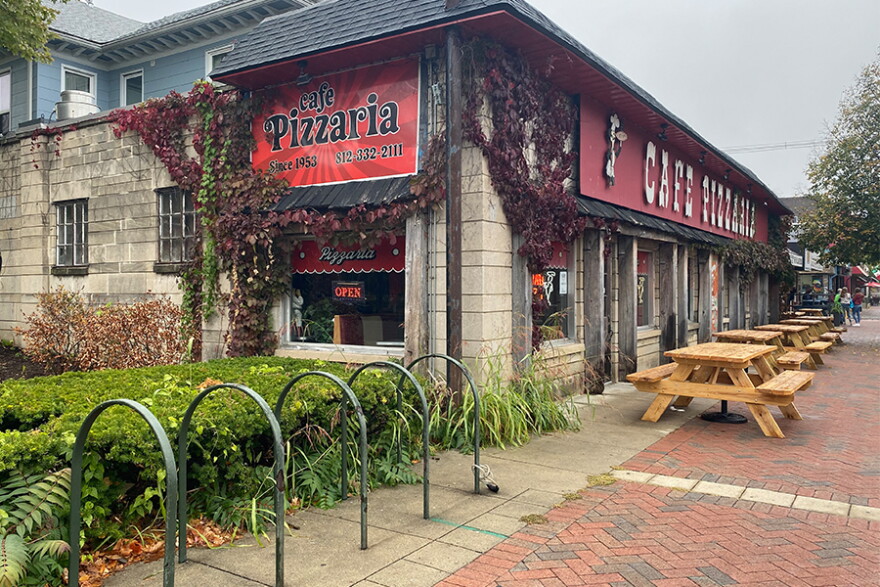 Outside Cafe Pizzaria, one of the Bloomington Restaurant Week participating restaurants