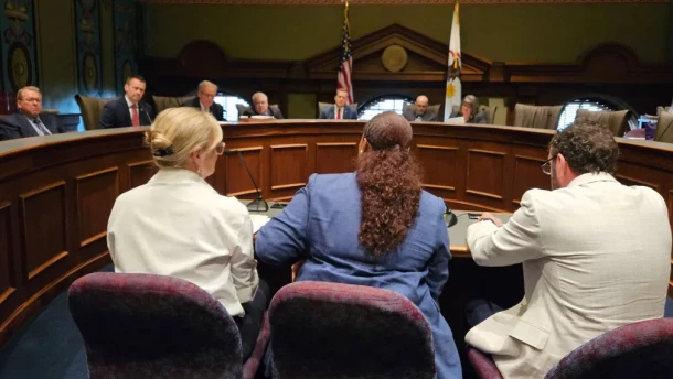 Officials from the Department of Central Management Services testify before the legislative Commission on Government Forecasting and Accountability about expected cost increases next year in the state employee group health insurance system.