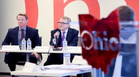 Lt. Gov. Jon Husted and Gov. Mike DeWine spoke at a JobsOhio board meeting in March.